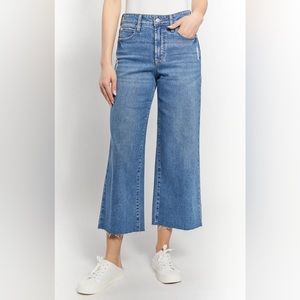 LOFT Blue High Waist Wide Leg Raw Hem Crop size 8